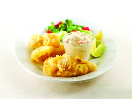 Beignets de plie, style fish & chips et mayonnaise aux câpres
