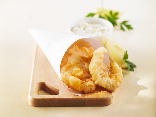 Beignets d’aiglefin, style fish & chips et mayonnaise aux câpres